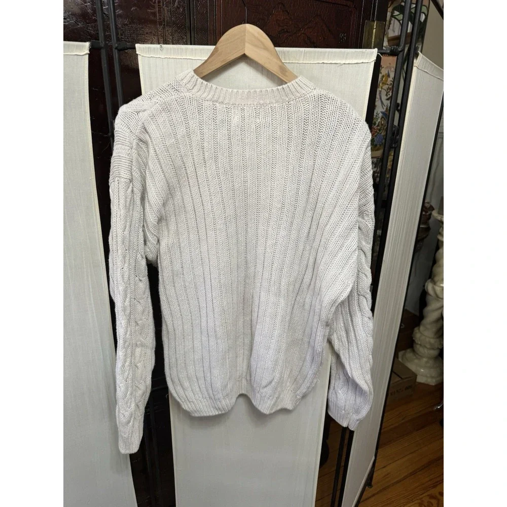 J. Riggins Sportswear Men's L Cable Knit Fisherman Sweater Cream Cotton Ramie